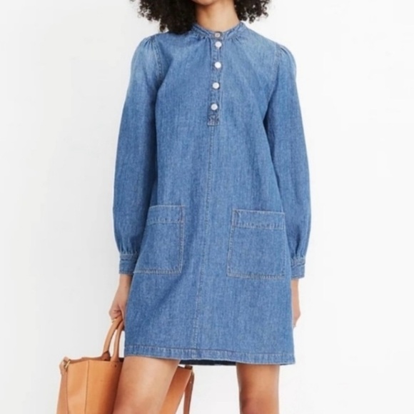 NWT MADEWELL Denim Patch-Pocket Long Sleeve Button Detail Dress Size X-Large - Picture 1 of 4